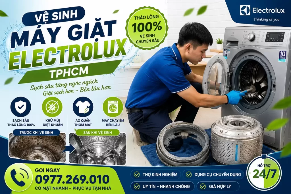 Vệ Sinh Máy Giặt Electrolux TPHCM Tới Lẹ – Rã Lồng 100%, Báo Đúng 1 Giá Mộc Mạc